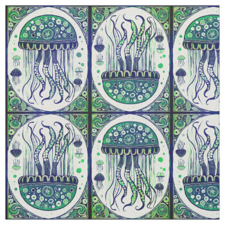 Psychedelic Jellyfish Art Nouveau Style Fabric