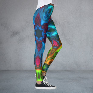 Psychedelic Kaleidoscope Blue Pink and Green Leggings