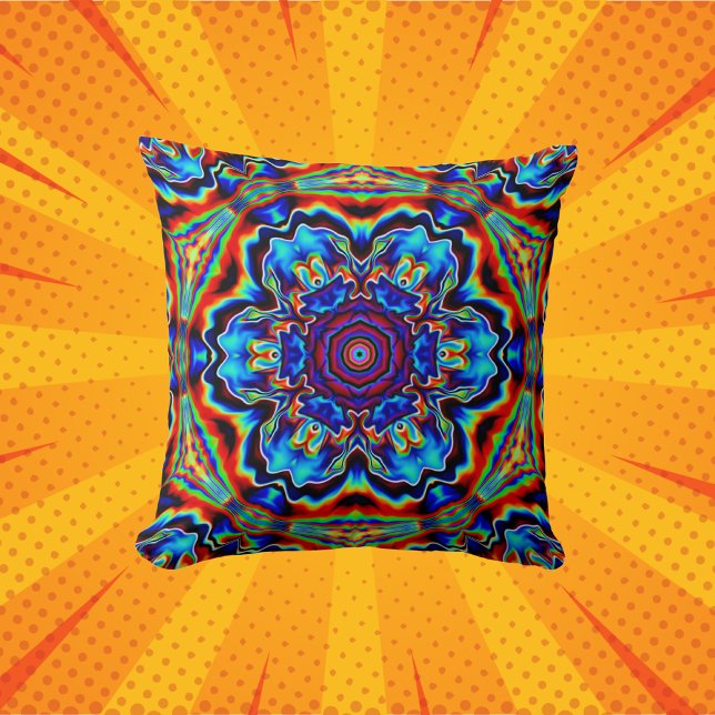 Psychedelic Kaleidoscope Blue Red and Green Cushion (Creator Uploaded)