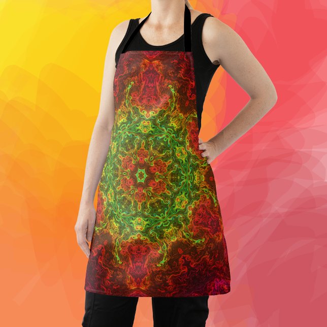 Psychedelic Kaleidoscope Flower Green and Red Apron (Creator Uploaded)