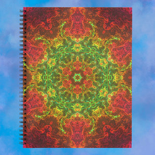 Psychedelic Kaleidoscope Flower Green and Red Notebook