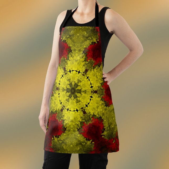 Psychedelic Kaleidoscope Flower Red and Yellow Apron (Creator Uploaded)