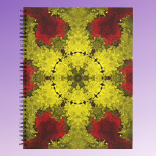 Psychedelic Kaleidoscope Flower Red and Yellow Notebook