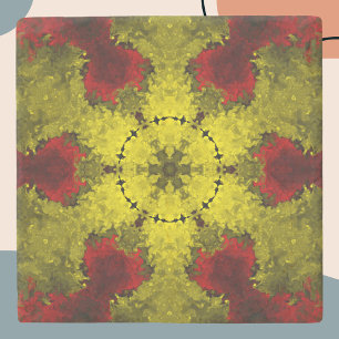 Psychedelic Kaleidoscope Flower Red and Yellow Stone Coaster