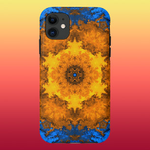 Psychedelic Kaleidoscope Flower Yellow and Blue Case-Mate iPhone Case