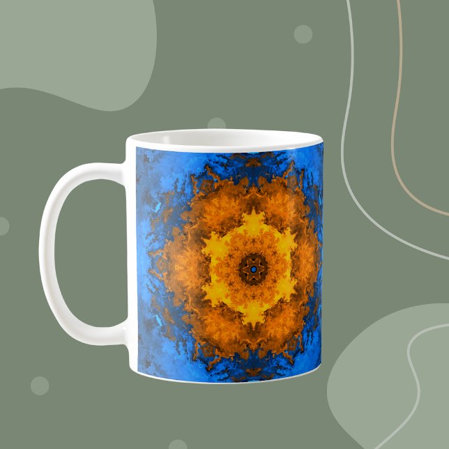 Psychedelic Kaleidoscope Flower Yellow and Blue Coffee Mug (Creator Uploaded)