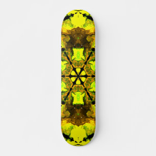 Psychedelic Kaleidoscope Flower Yellow and Green Skateboard