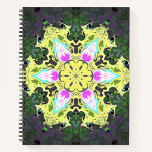 Psychedelic Kaleidoscope Flower Yellow and Pink Notebook