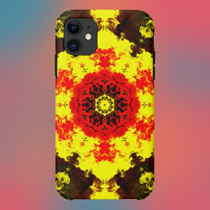 Psychedelic Kaleidoscope Flower Yellow and Red Case-Mate iPhone Case