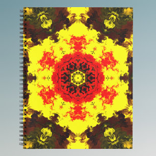 Psychedelic Kaleidoscope Flower Yellow and Red Notebook