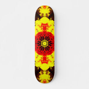 Psychedelic Kaleidoscope Flower Yellow and Red Skateboard