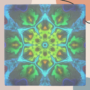 Psychedelic Kaleidoscope Green Blue and Orange Stone Coaster