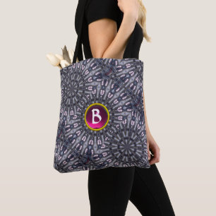 PSYCHEDELIC KALEIDOSCOPE PINK FUCHSIA GEM MONOGRAM TOTE BAG