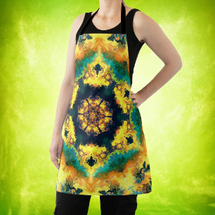 Psychedelic Kaleidoscope Yellow Blue and Green Apron