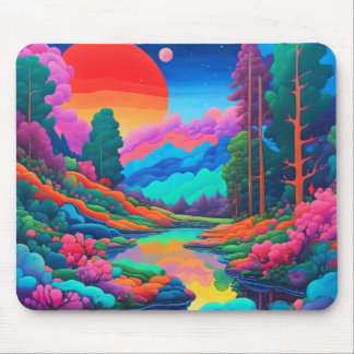 Psychedelic landscape pink green art  mouse pad
