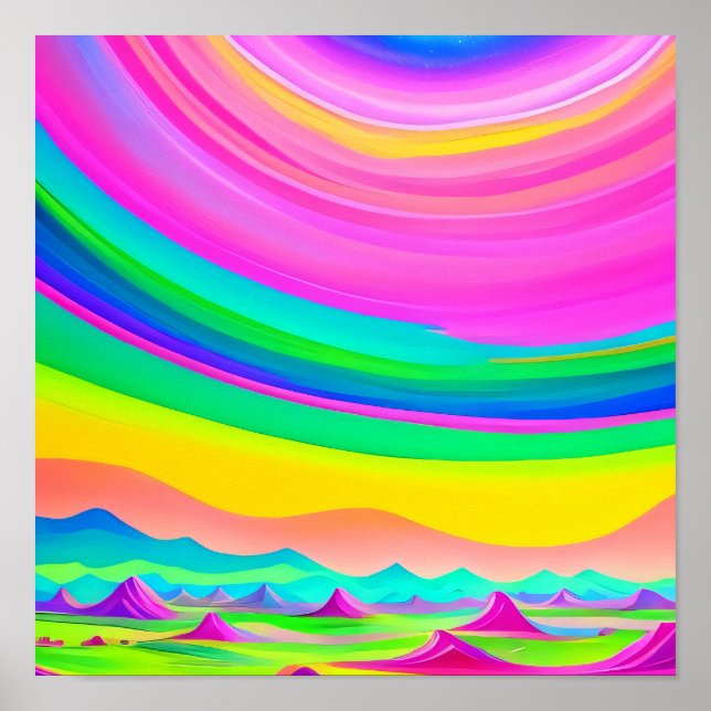 Psychedelic Landscape Pink Green Art  Poster (Front)