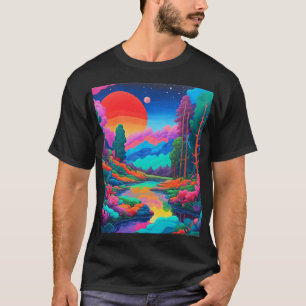 Psychedelic landscape pink green art T-Shirt