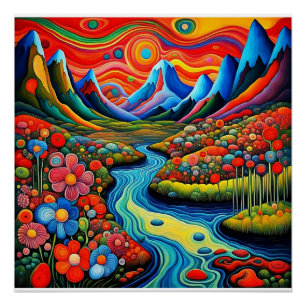 Psychedelic  landscape with river 1 poster