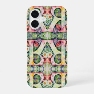 Psychedelic Letter R Pattern Floral Watercolor  iPhone 16 Case