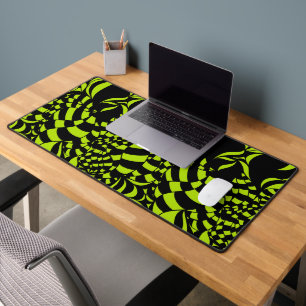 Psychedelic Lime Green and Black pattern Desk Mat