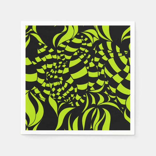 Psychedelic Lime Green and Black pattern Napkin (Front)