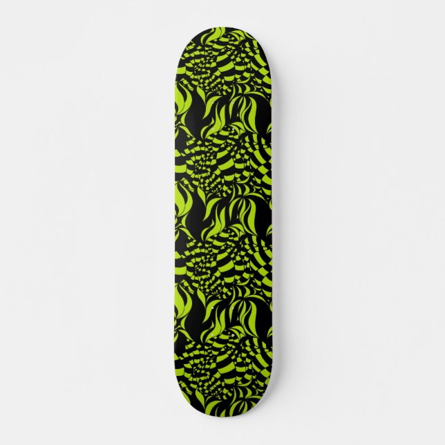 Psychedelic Lime Green and Black pattern Skateboard (Front)