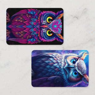 Psychedelic Magenta & Blue Owl   Trippy Abstract  Business Card