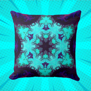 Psychedelic Mandala Flower Blue and Purple Cushion