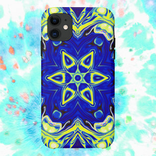 Psychedelic Mandala Flower Blue and Yellow Case-Mate iPhone Case