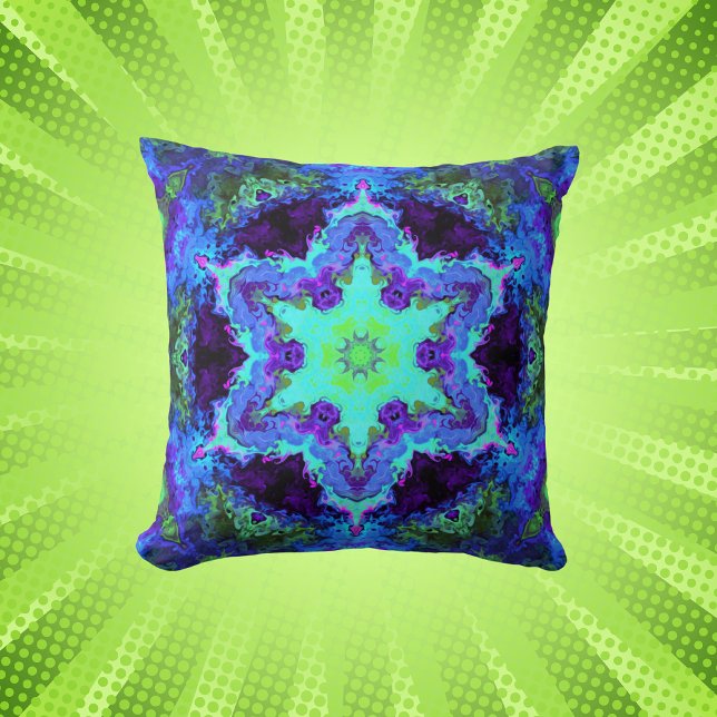 Psychedelic Mandala Flower Blue Green and Purple Cushion (Creator Uploaded)