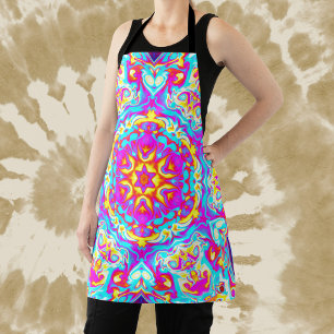 Psychedelic Mandala Flower Blue Pink and Yellow Apron