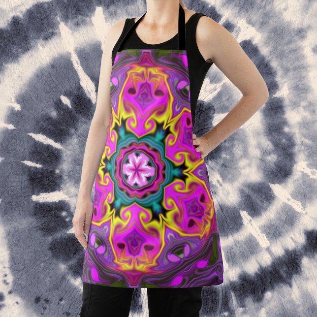 Psychedelic Mandala Flower Blue Pink and Yellow Apron (Creator Uploaded)