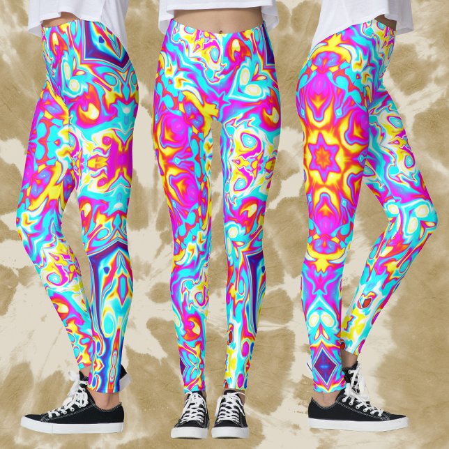 Psychedelic Mandala Flower Blue Pink and Yellow Leggings (Creator Uploaded)