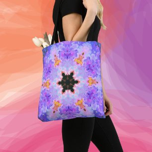 Psychedelic Mandala Flower Blue Pink and Yellow Tote Bag