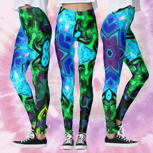 Psychedelic Mandala Flower Blue Purple and Green Leggings