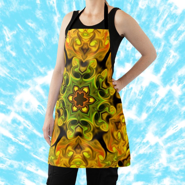 Psychedelic Mandala Flower Green and Yellow Apron (Creator Uploaded)