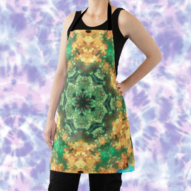 Psychedelic Mandala Flower Green and Yellow Apron (Creator Uploaded)