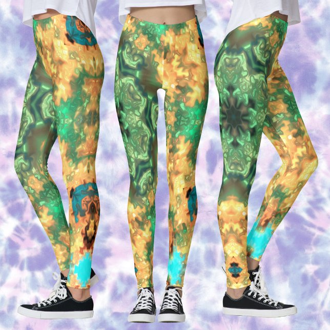 Psychedelic Mandala Flower Green and Yellow Leggings (Creator Uploaded)
