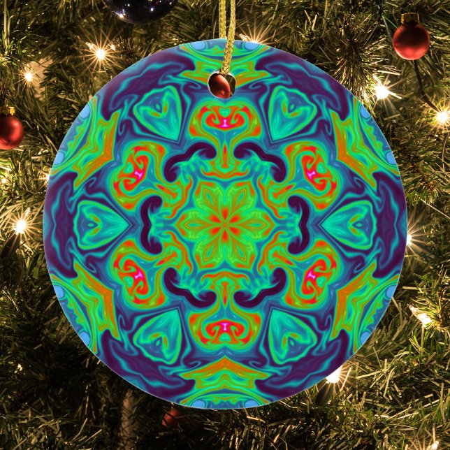 Psychedelic Mandala Flower Green Blue and Red Ceramic Tree Decoration (Creator Uploaded)