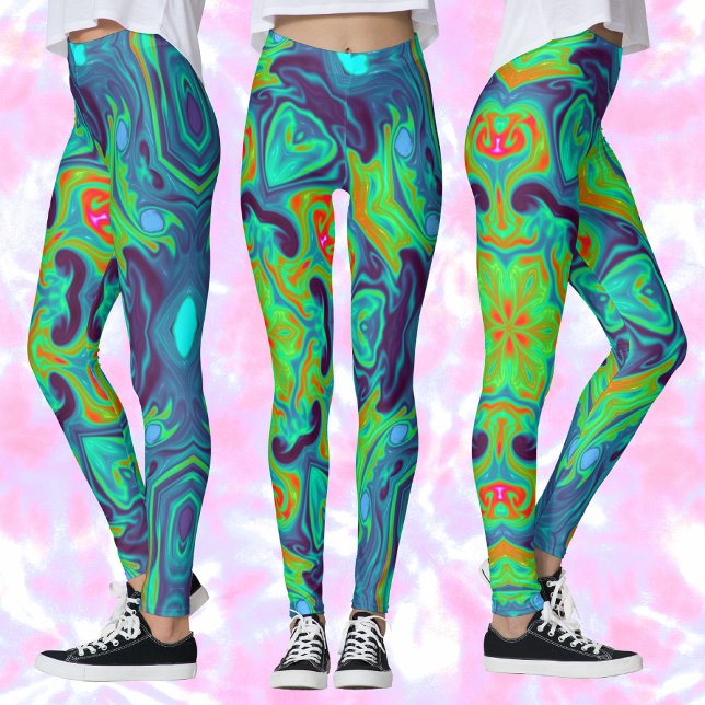 Psychedelic Mandala Flower Green Blue and Red Leggings (Creator Uploaded)