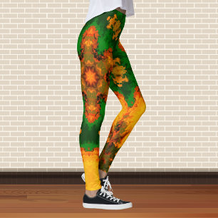 Psychedelic Mandala Flower Green Orange and Yellow Leggings