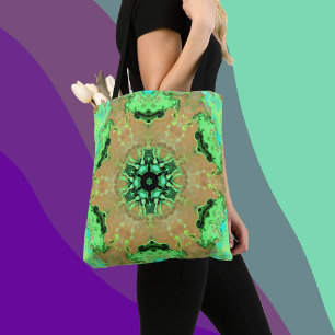 Psychedelic Mandala Flower Orange and Green Tote Bag