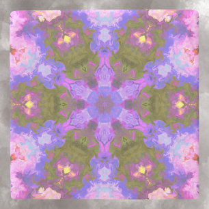 Psychedelic Mandala Flower Purple and Blue Stone Coaster