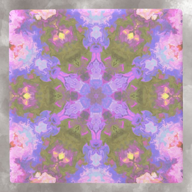 Psychedelic Mandala Flower Purple and Blue Stone Coaster (Creator Uploaded)