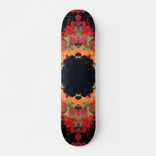 Psychedelic Mandala Flower Red Orange and Green Skateboard