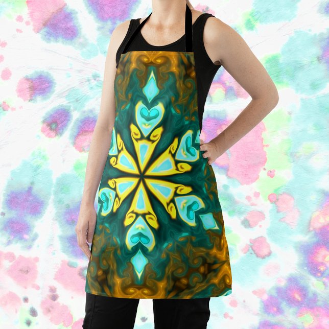 Psychedelic Mandala Flower Teal and Yellow Apron (Creator Uploaded)