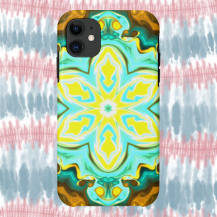 Psychedelic Mandala Flower Teal and Yellow Case-Mate iPhone Case