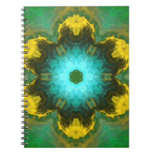 Psychedelic Mandala Flower Teal Yellow and Green Notebook