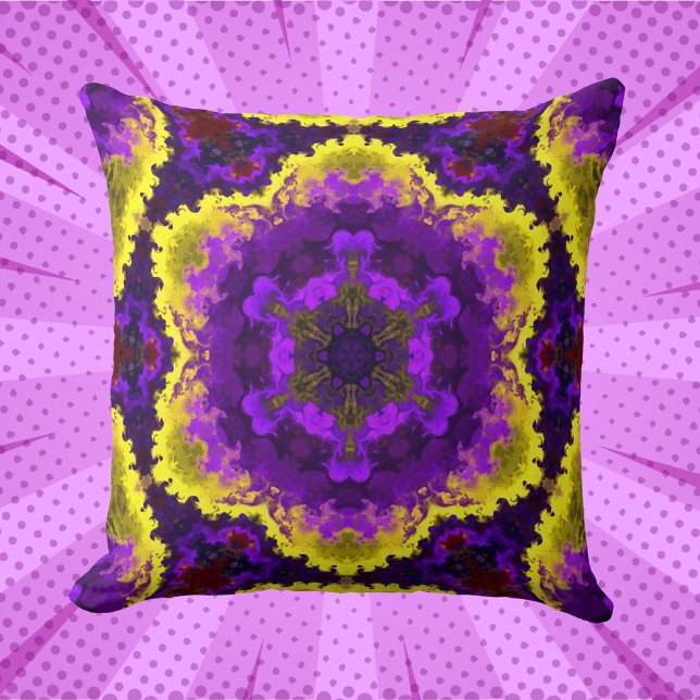 Psychedelic Mandala Flower Yellow and Purple Cushion (Creator Uploaded)