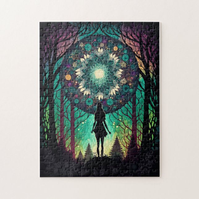 Psychedelic Mandala Forest Puzzle | Boho Art (Vertical)